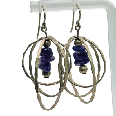Signed Sterling Amethyst Multi Hoop Dangle Earrings