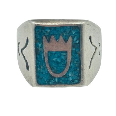 Southwest Sterling Crushed Turquoise Ring Sz 10
