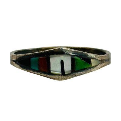 Signed Zuni Sterling Inlay Multi Stone Ring Sz 7