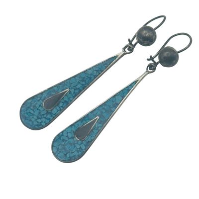 Taxco Mexico Sterling Turquoise Onyx Earrings