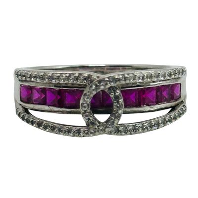 Signed Sterling Pink Topaz Diamond Accent Ring Sz 7