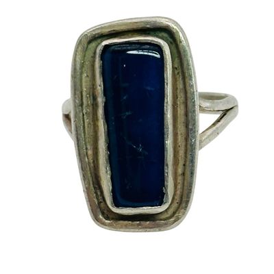 Sterling Blue Jade Ring Sz 5.5