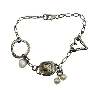 Sterling Pearl And Heart Charm Bracelet