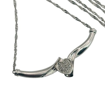 Sterling Diamond Heart Twisted Curb Chain Necklace