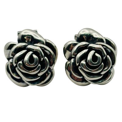 Signed Sterling Hollow Rose Earrings