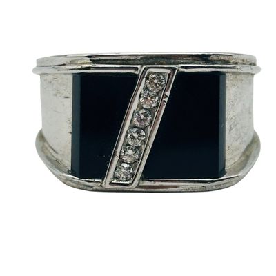 Sterling Onyx Moissanite Ring Sz 11