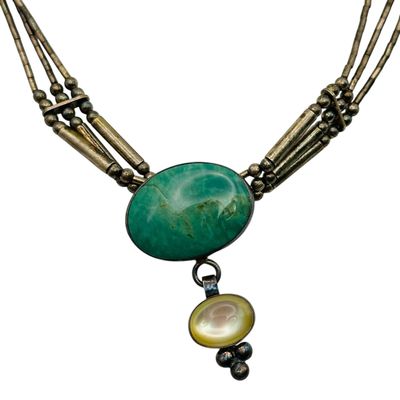 Sterling Liquid Silver Multi Chain Stone Necklace