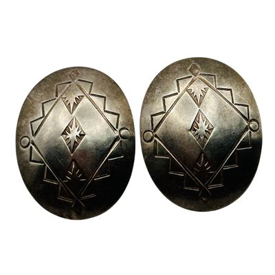 Signed Native Sterling Stamped Oval Earrings