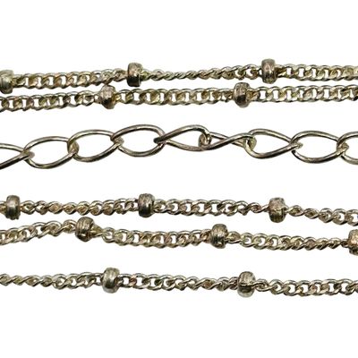 Sterling Curb Beaded Adjustable Chain Necklace