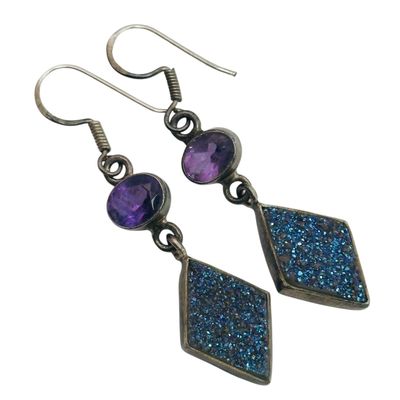 Sterling Druzy Quartz Amethyst Earrings