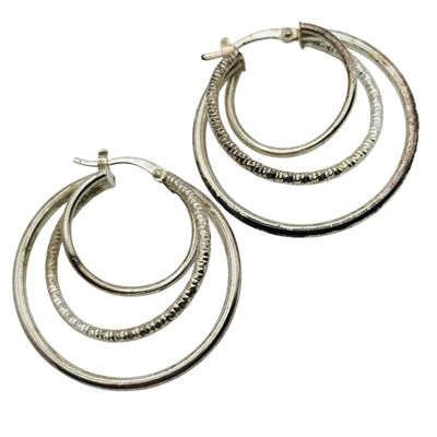 Signed Sterling Triple Hoop Earrings