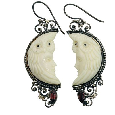 Sterling Owl Protector Moon Earrings