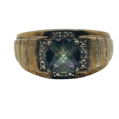Signed Sterling Mystic Topaz Diamond  Ring Sz 9.5