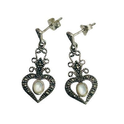 Signed Sterling Multi Stone Heart Earrings