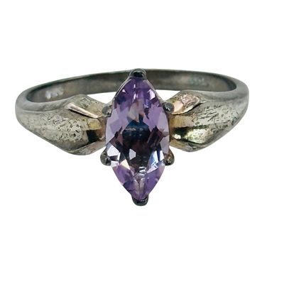 Sterling Amethyst Marquise Cut Ring  Sz 7