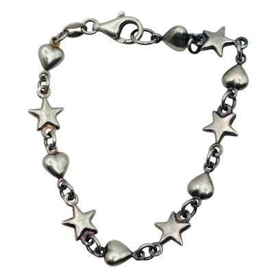 Sterling Star And Heart Chain Bracelet