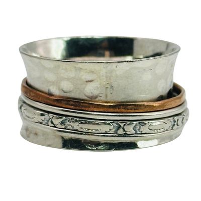 Sterling Spinner Hammered Stamped Ring Sz 9