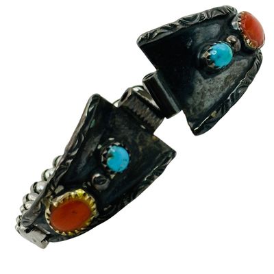 Phillip White Navajo Sterling Coral Turquoise Watch Band Tips