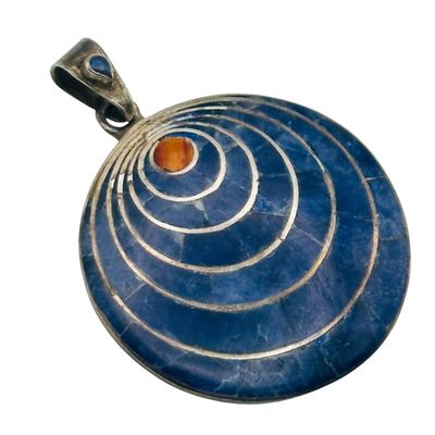 Signed Peruvian Pachamama 950 Silver Lapis Lazuli Coral Pendant