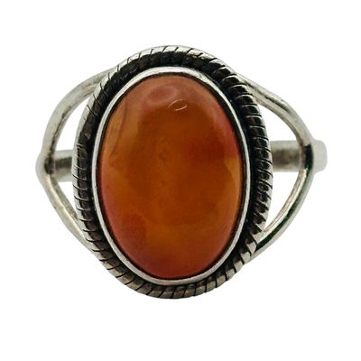 Sterling Carnelian Oval Ring Sz 9