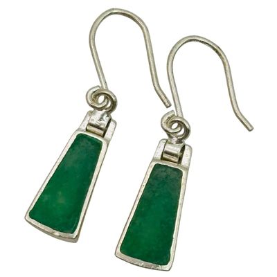 Signed Sterling Jade Inlay Earrings