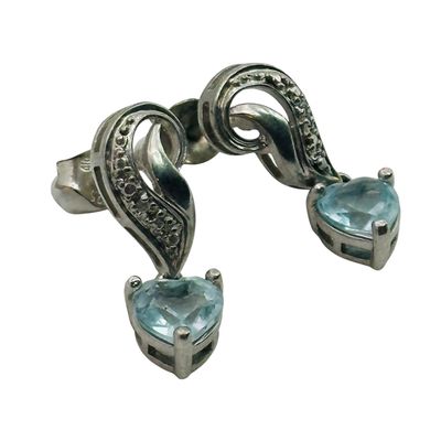 Signed Sterling Topaz Diamond Accent Heart Earring