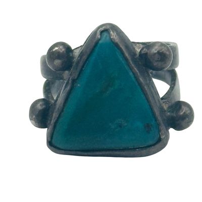 Southwest Sterling Turquoise Cut Band Ring Sz 4