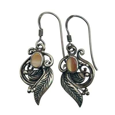 Sterling Mother Of Pearl Leaf Earrings