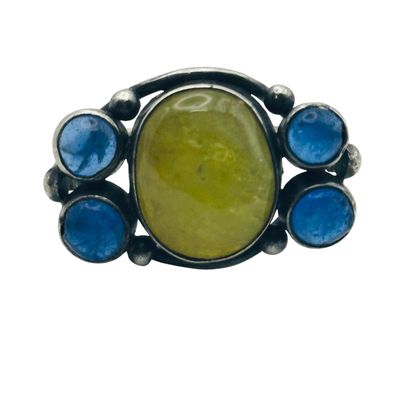 Sterling Citrine Rhinestone Ring Sz 8