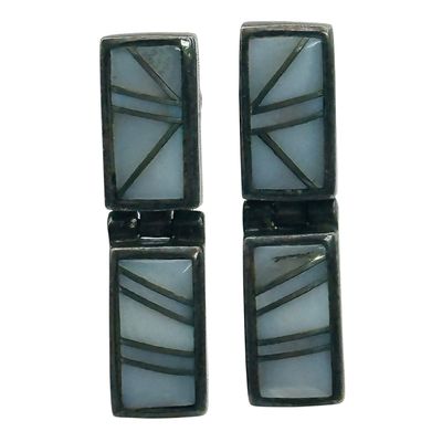 Zuni Sterling Inlay Mother Of Pearl Earrings