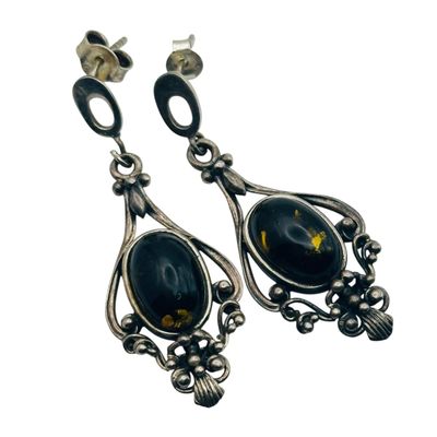 Signed Sterling Amber Dangle Earrings