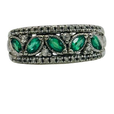 Sterling Emerald And White Sapphire Ring Sz7