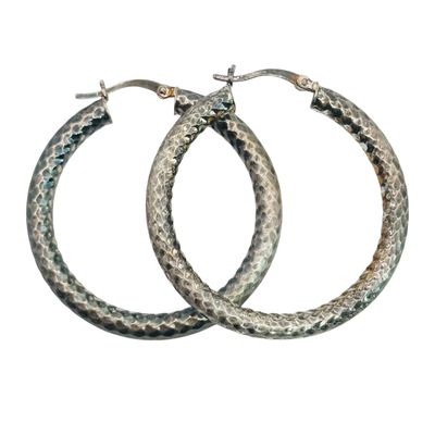 Signed Textured Hoop Earrings