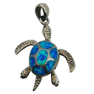 Sterling Opal Moving Turtle Pendant