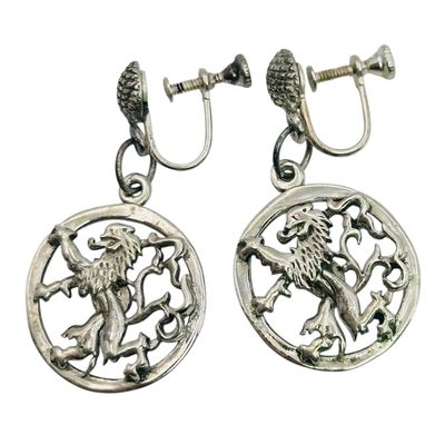 Sterling Rampant Lion Screw Back Earrings