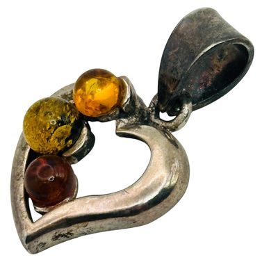 Sterling Amber Heart Pendant