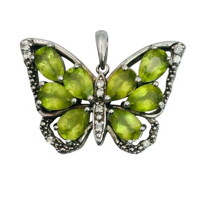 Signed Sterling Multi Stone Butterfly Pendant