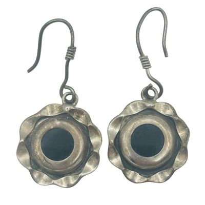 Mexico Sterling Inlay Onyx Flower Earrings
