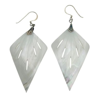Sterling Carved Mother Of Pearl Earrings