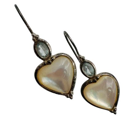 Sterling Topaz Mother Of Pearl Heart Earrings