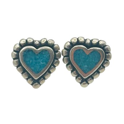 Southwest Sterling Crushed Turquoise Heart Earring