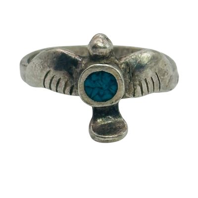 Southwest Sterling Turquoise Bird Ring Sz 3.5