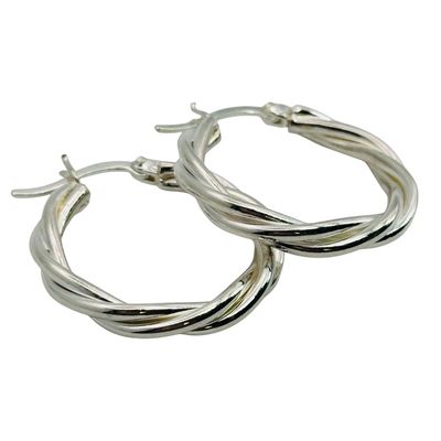 Signed Sterling Twisted Hoop Earrings