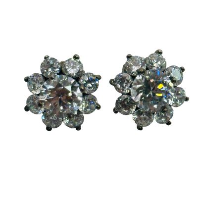 Sterling Rhinestone Flower Earrings