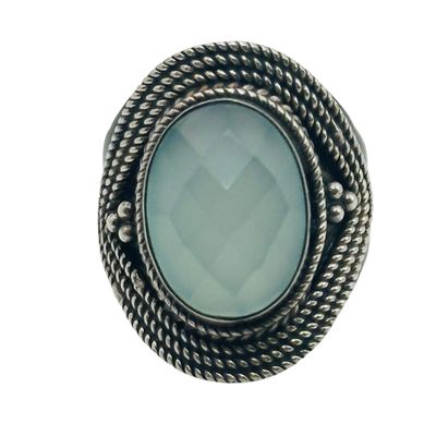 Sterling Rhinestone Twisted Detail Ring Sz 6.5