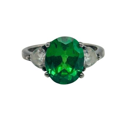 Sterling Emerald Cubic Zirconia Ring Sz 5.5