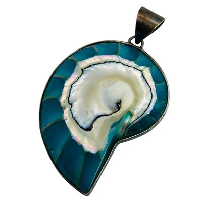 Sterling Multi Stone Nautilus Shell Pendant