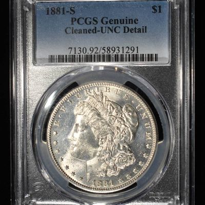 1881-S MORGAN DOLLAR PCGS GENUINE CLEANED-UNC
