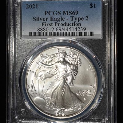 2021 AMERICAN SILVER EAGLE PCGS MS69 TYPE-2