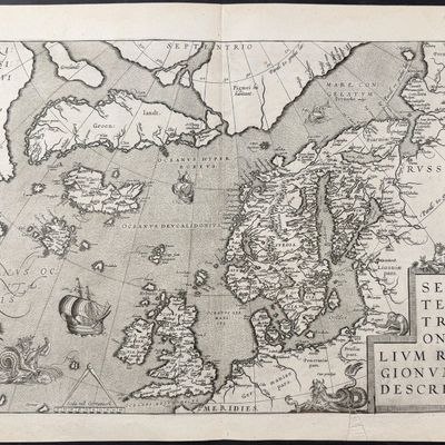 Ortelius, pub. 1587 - Map of the North Sea with America, Greenland, Iceland, and Northern Europe